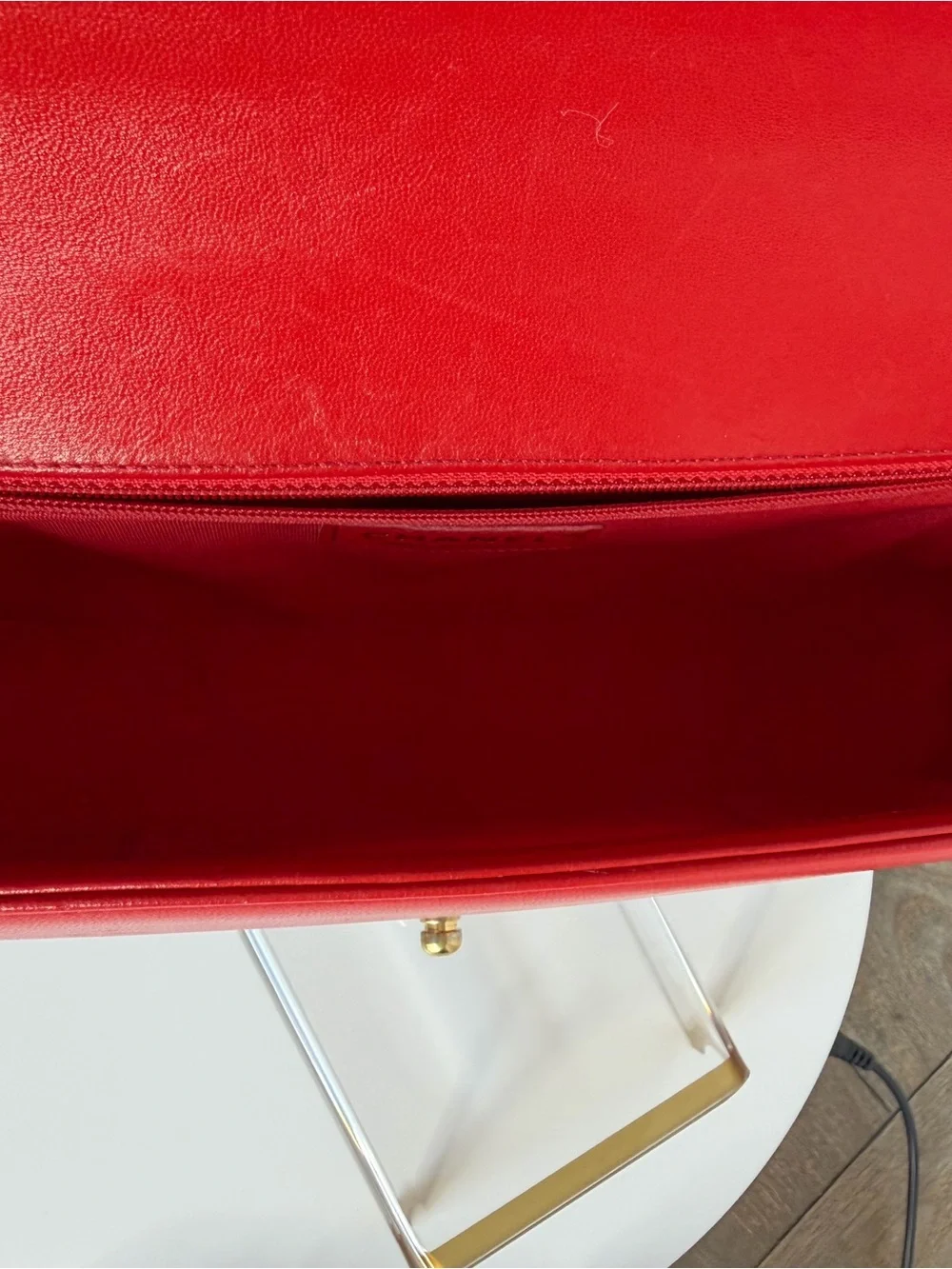 CHANEL Red Quilted Leather Medium Boy